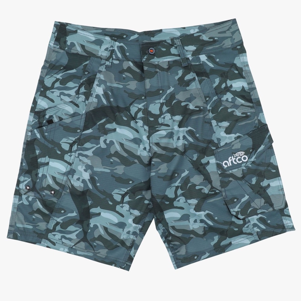 Aftco Blue Camo Tactical Cargo 8” Fishing‎ Shorts